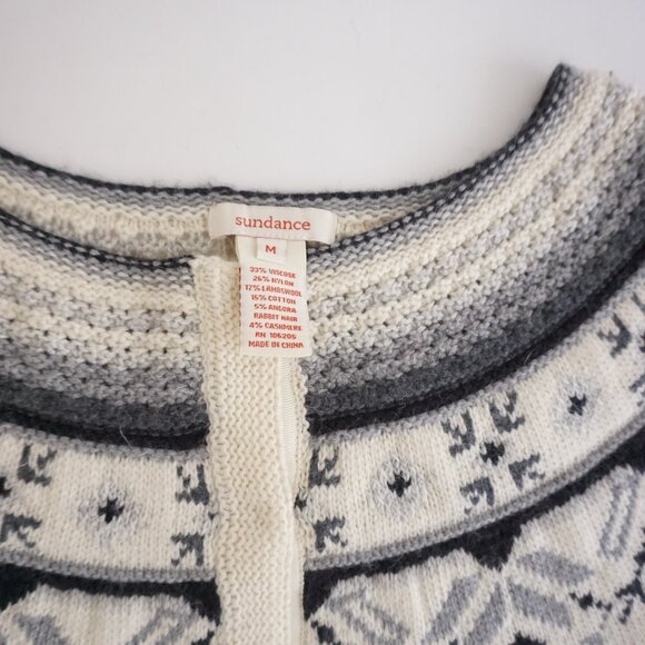 Sundance Cream & Black Fair Isle Wool Blend Cardigan Old Money Wintercore M - Picture 10 of 10